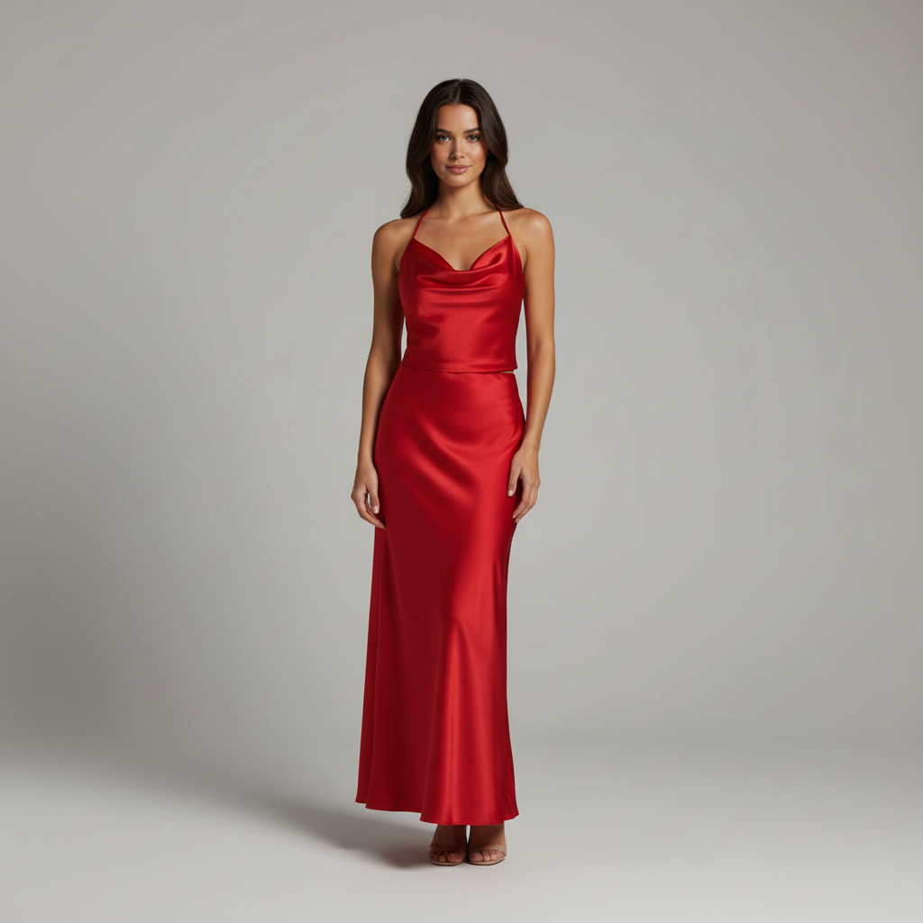 Satin Halter Crop Top and Maxi Skirt Set