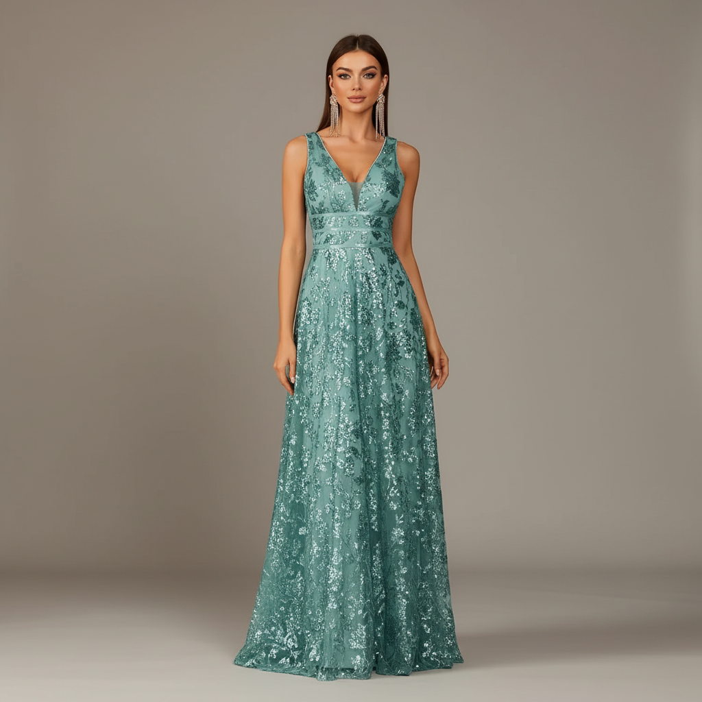 Eliza V-Neck Evening Dress