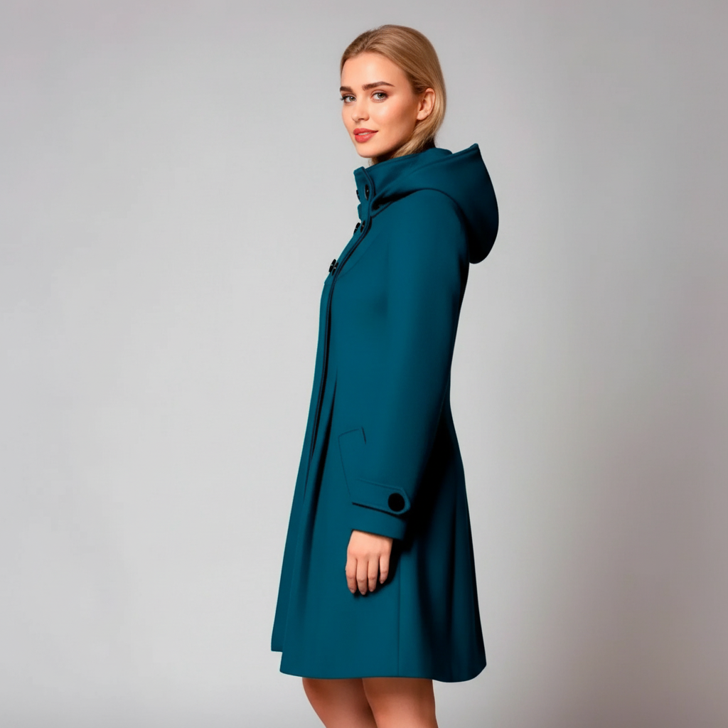 Flared Hooded Button-Up Coat