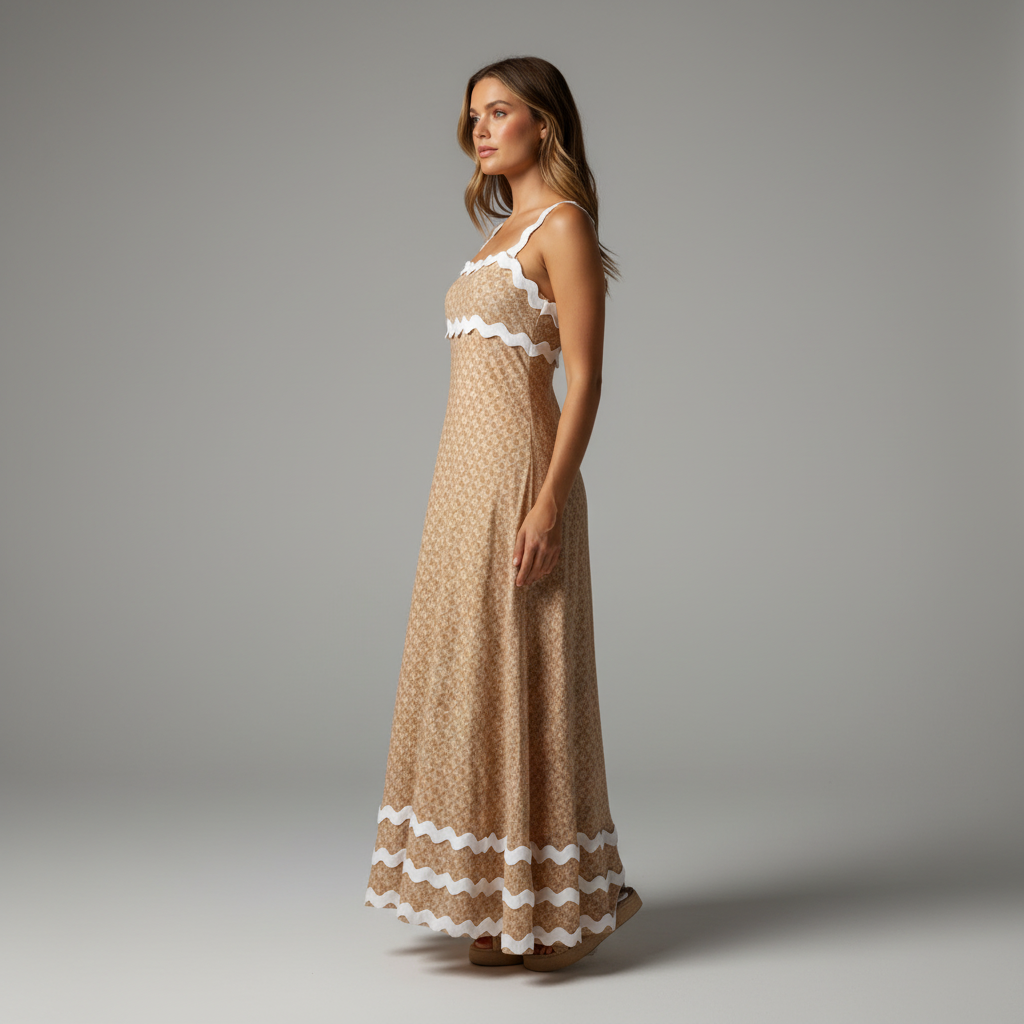 Scalloped Strap Printed Maxi Dress