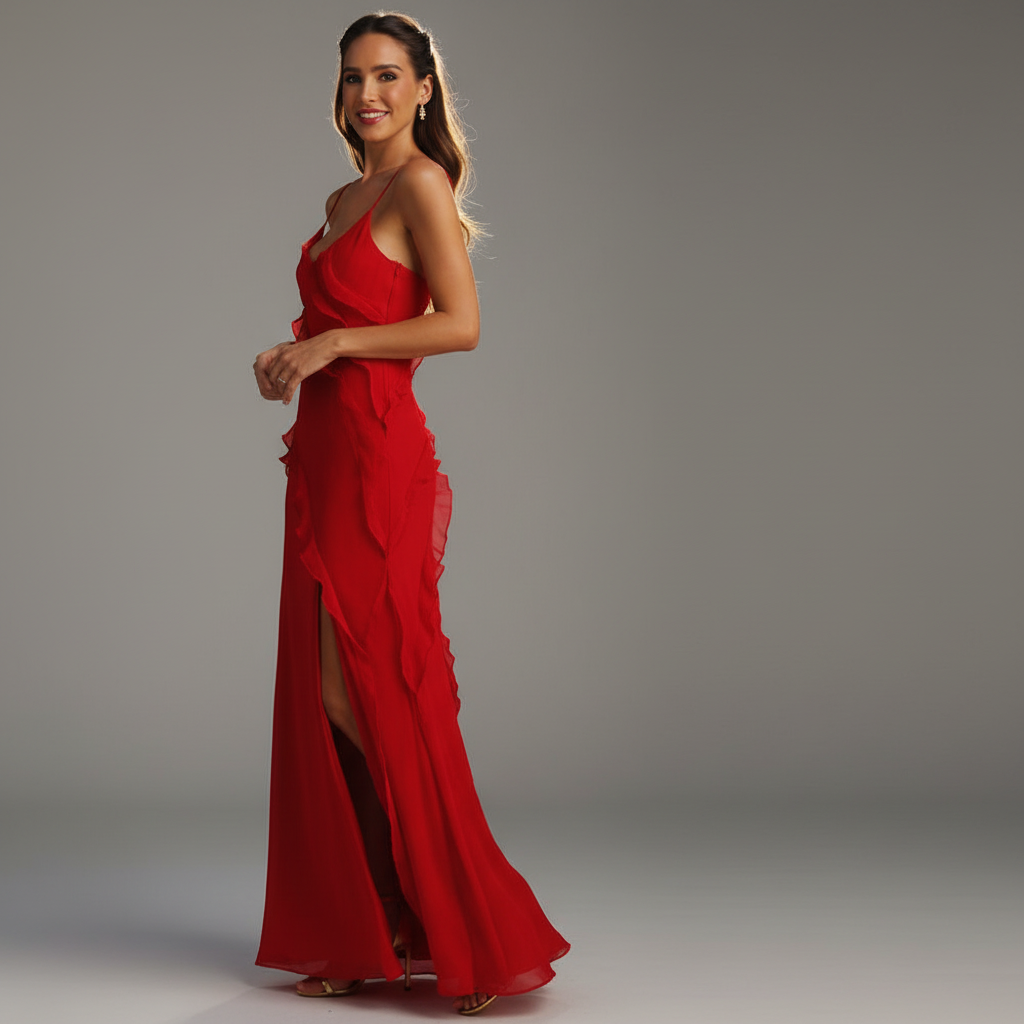 Ruffle Edge Slip Maxi Dress