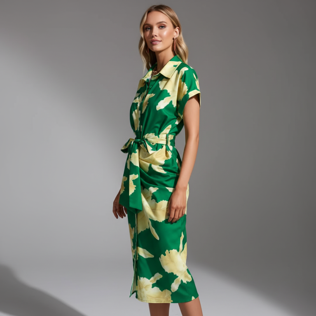 Floral Tie-Waist Shirt Dress