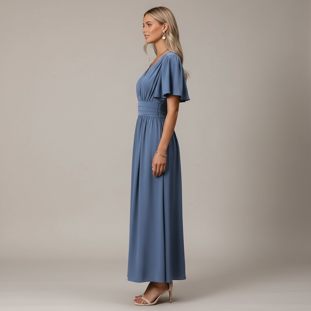 Flutter Sleeve Slit Maxi Dress
