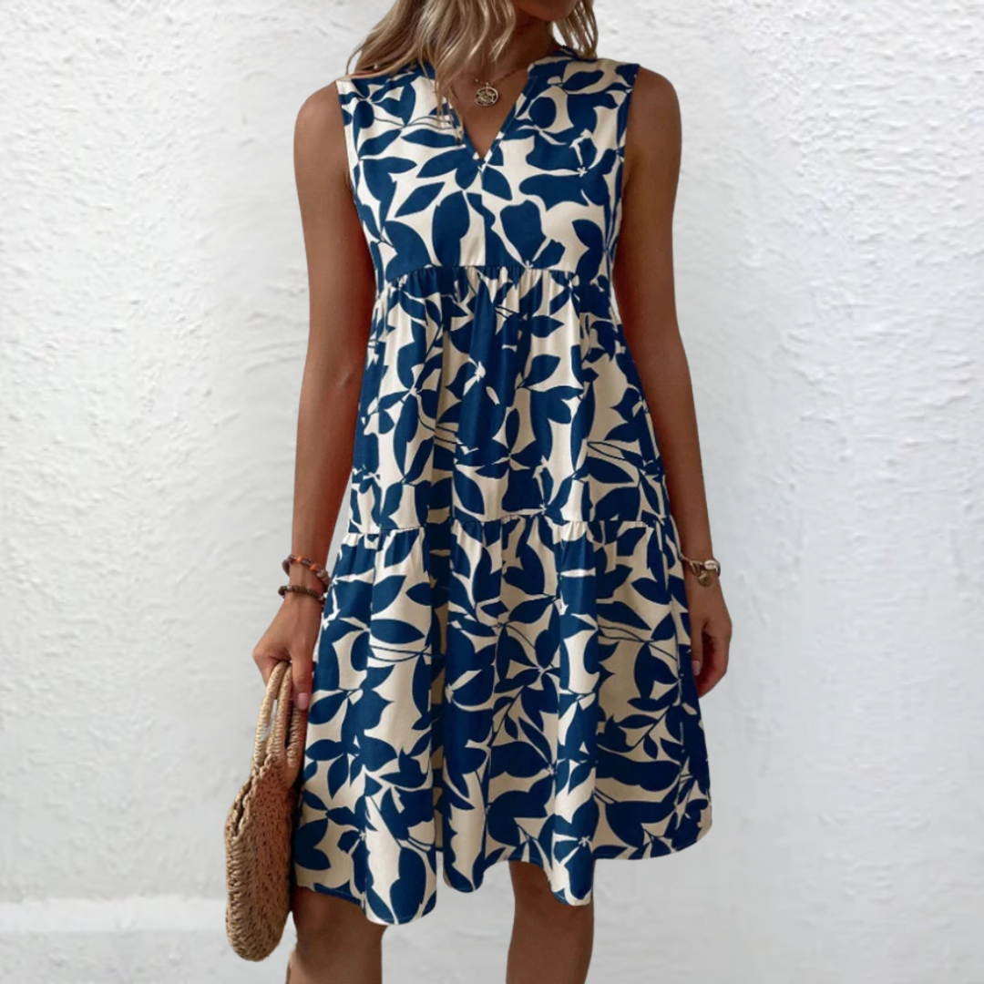 Sleeveless Leaf Print Dress