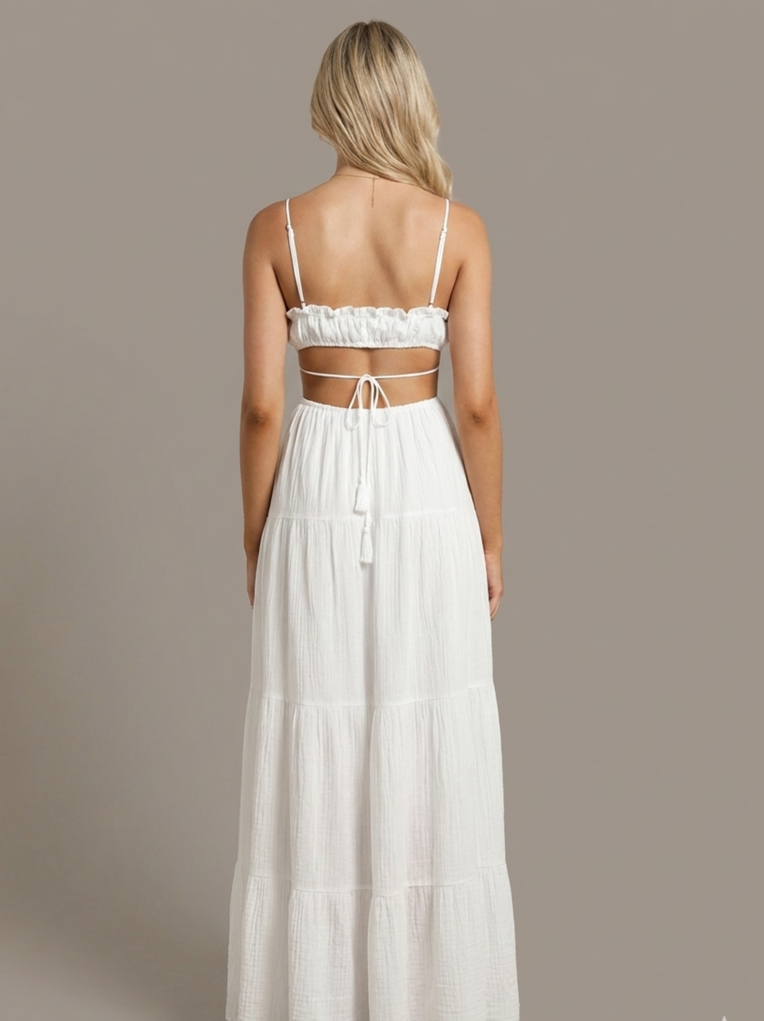 Strappy Ruched Tiered Midi Dress