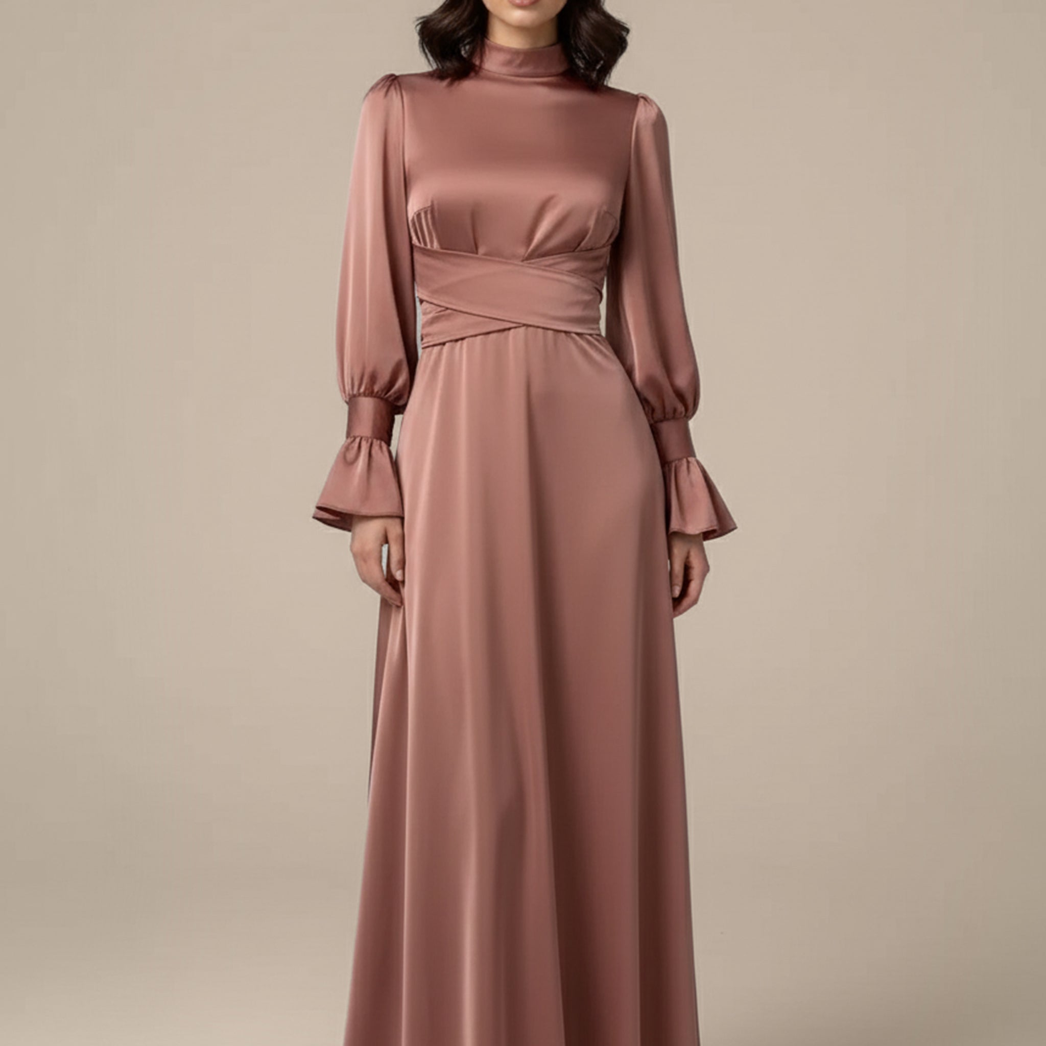 Maria Coffee Long Sleeve Dress