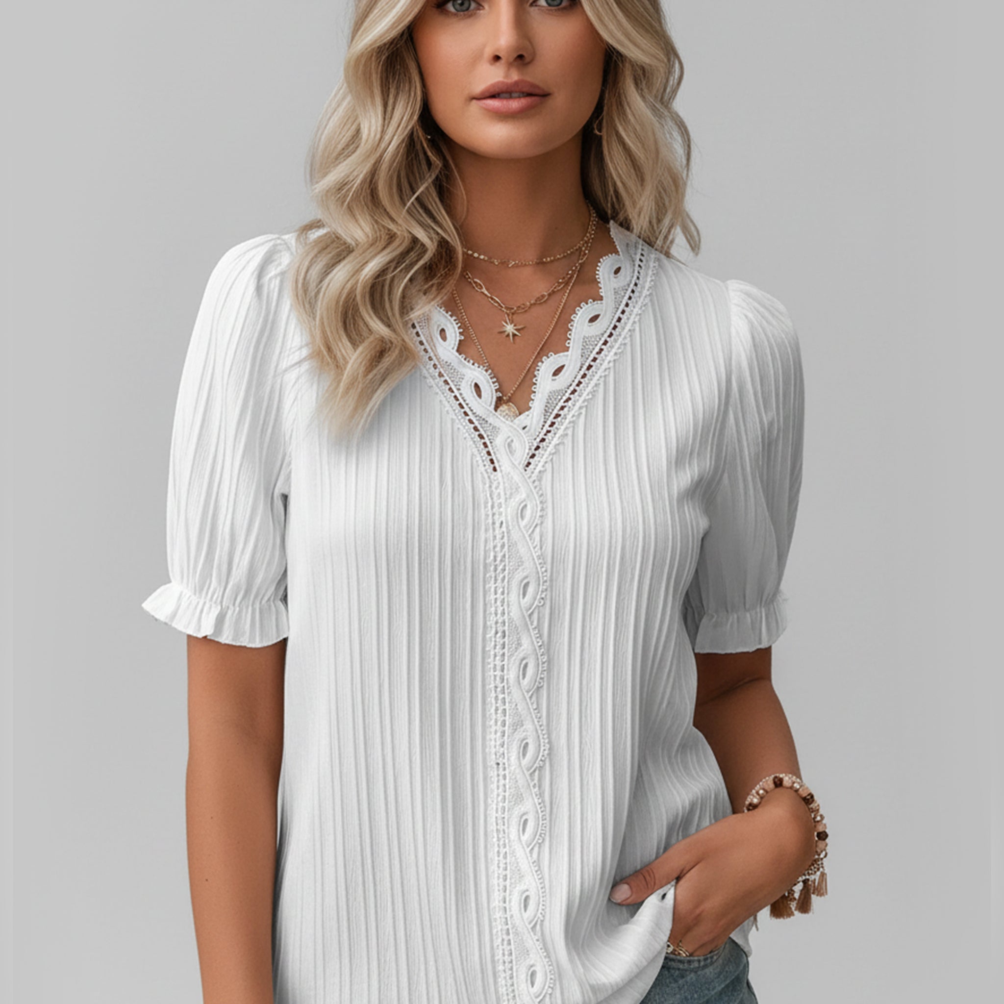 Minimal V-Neck Short Sleeve Shirt