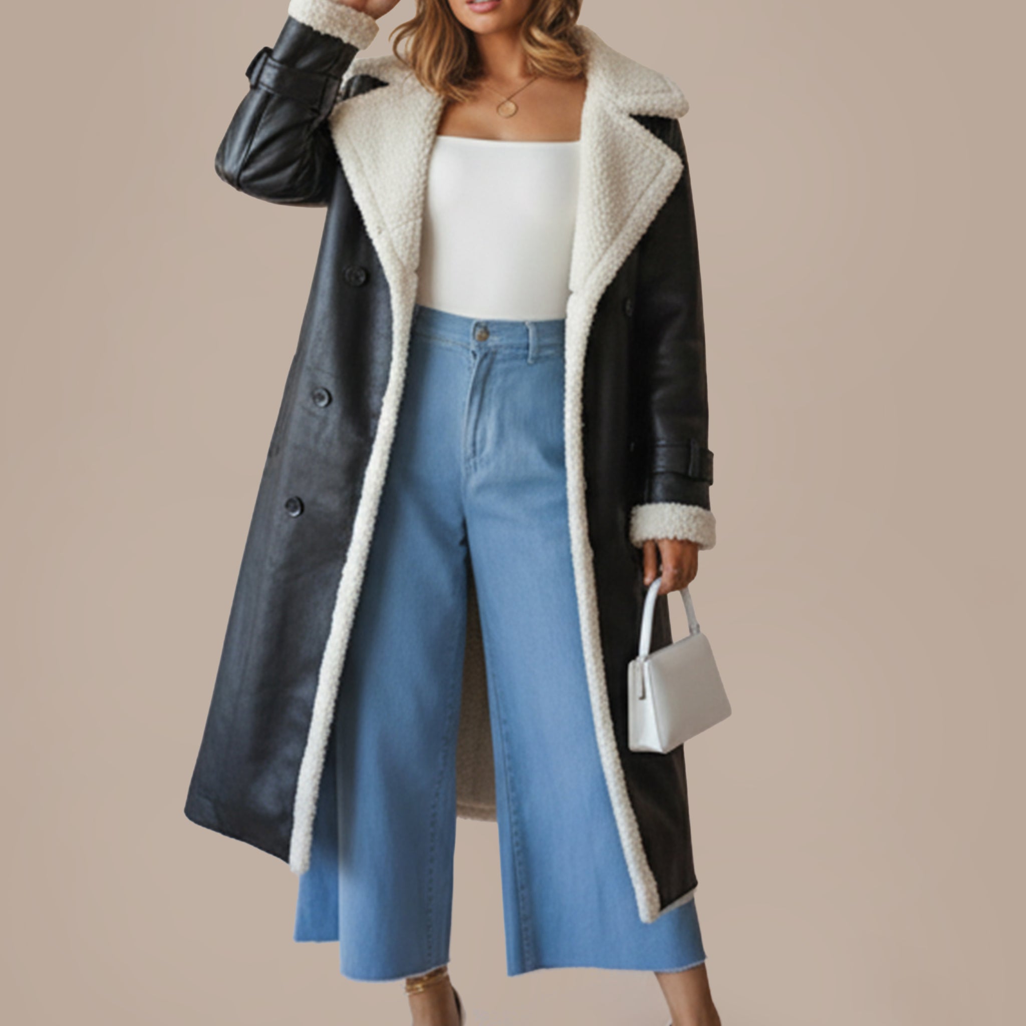 Longline Faux Shearling Trench