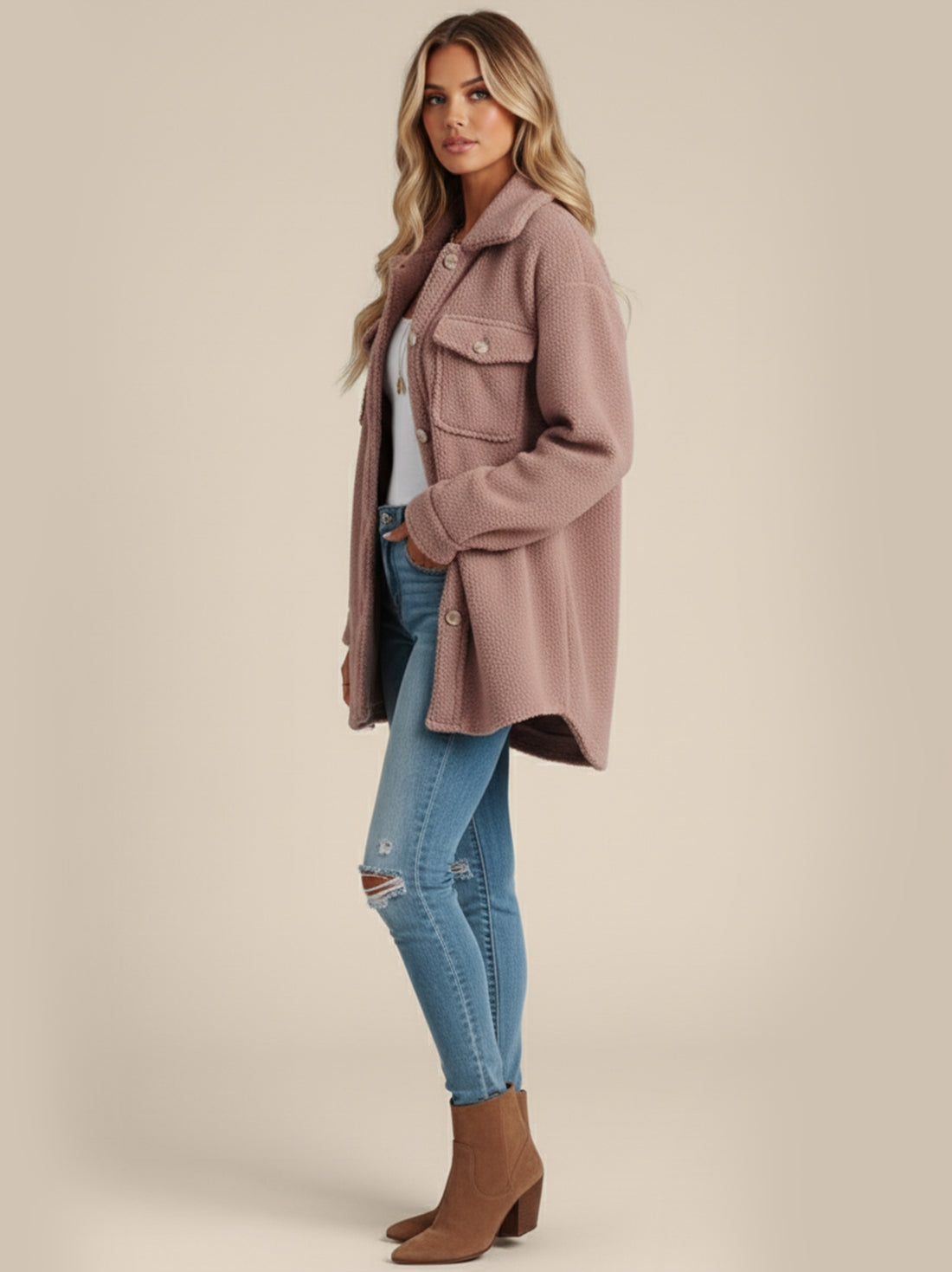 Ivory Textured Button-Up Jacket