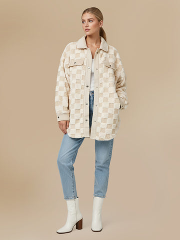 Cream Checkered Fleece Shacket