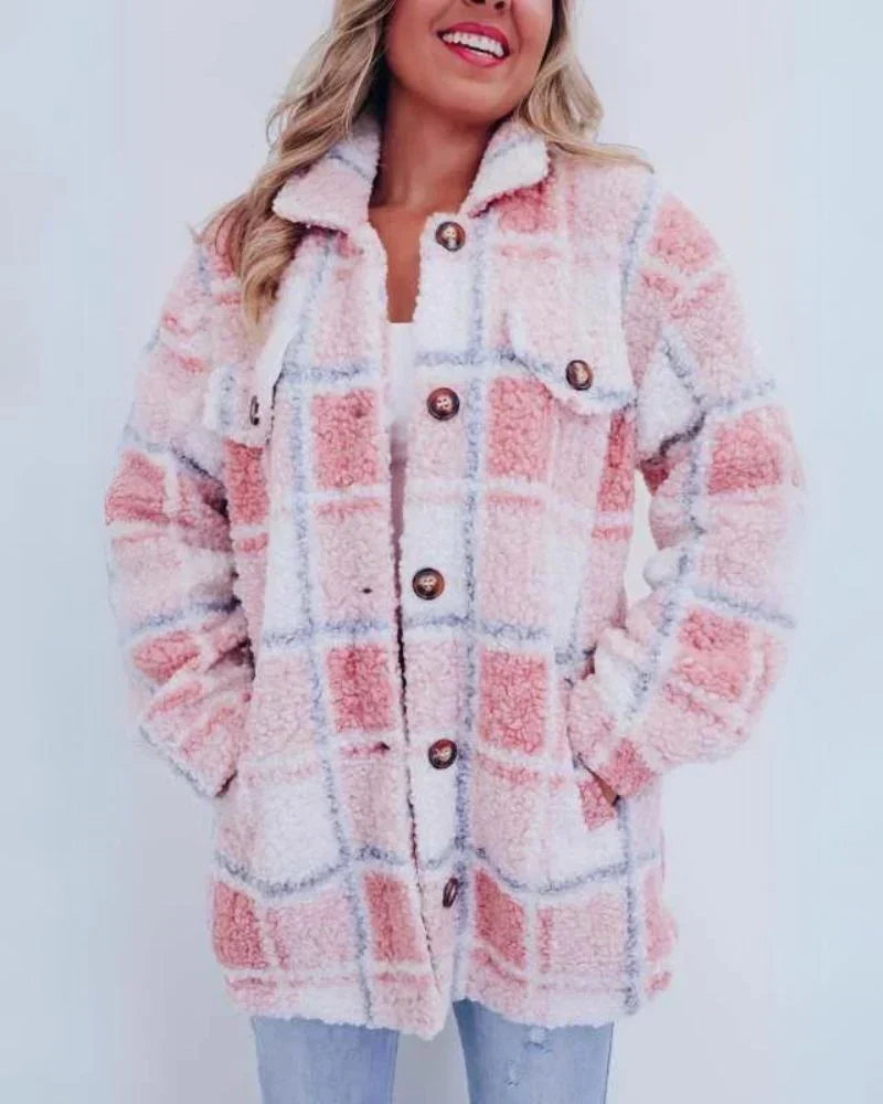 Plaid Fleece Button-Up Coat