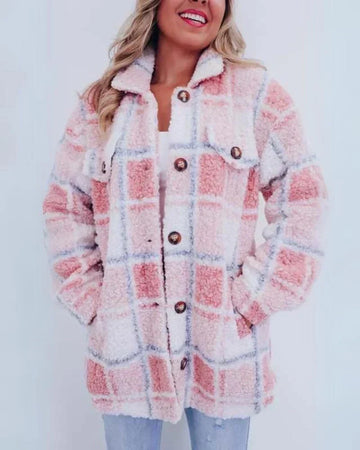 Plaid Fleece Button-Up Coat