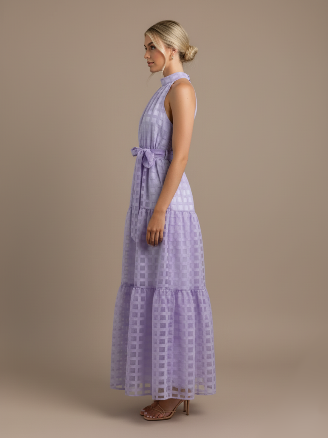 Textured Halter Tiered Maxi Dress