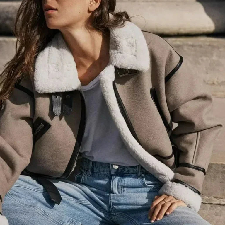 Cropped Aviator Shearling Jacket