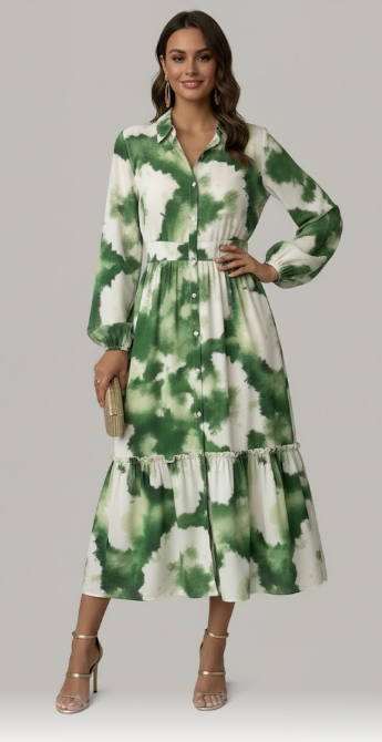 Watercolor Tie Waist Maxi Dress