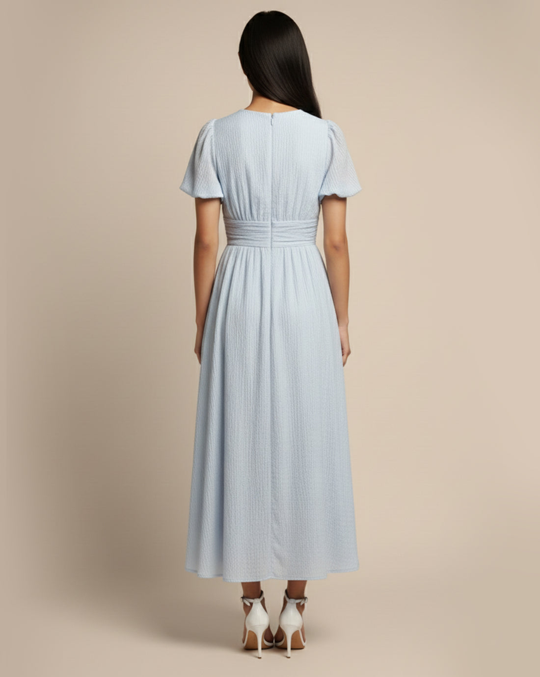 Soft Buttoned V-Neck Midi Dress