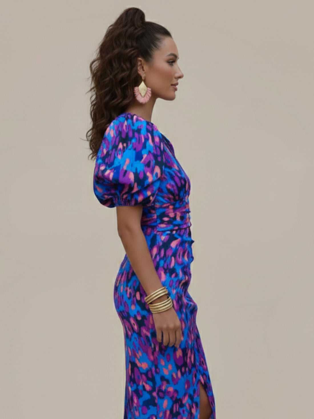 Bold Puff Sleeve Print Dress