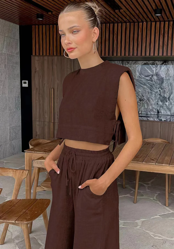Sleeveless Linen Two-Piece Set