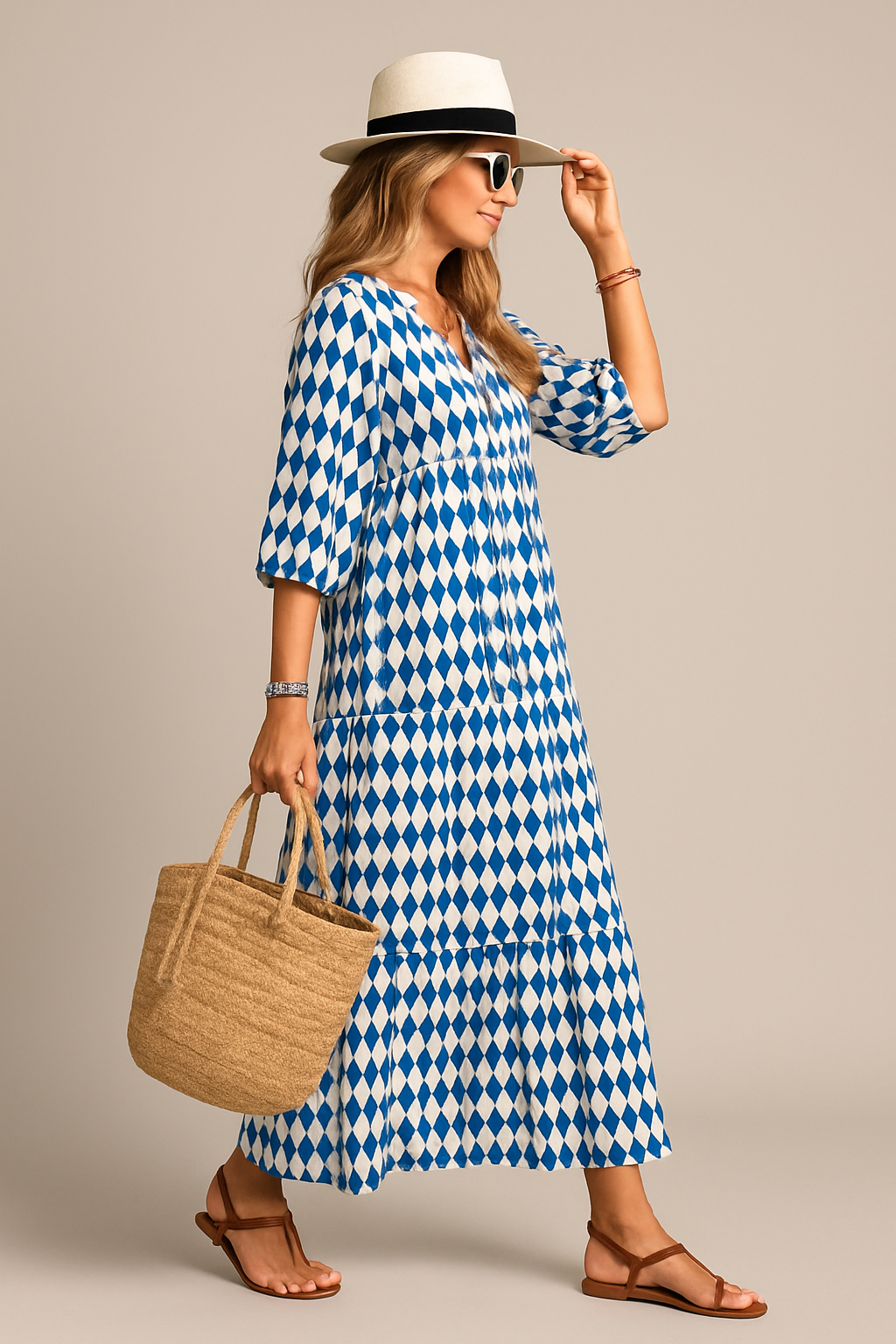 Flowy V-Neck Boho Midi Dress