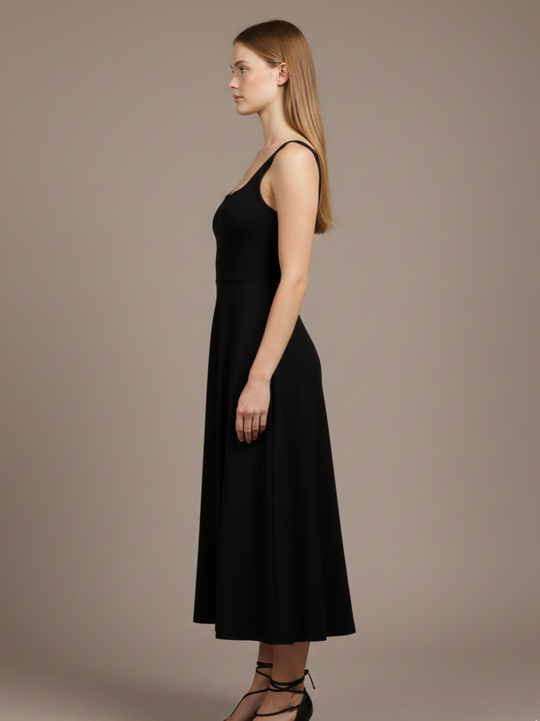 Square Neck Swing Midi Dress