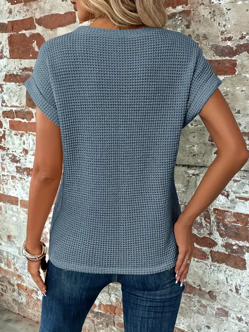 Textured Knit Short Sleeve Fitted Top