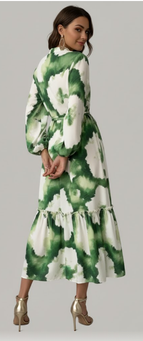 Watercolor Tie Waist Maxi Dress