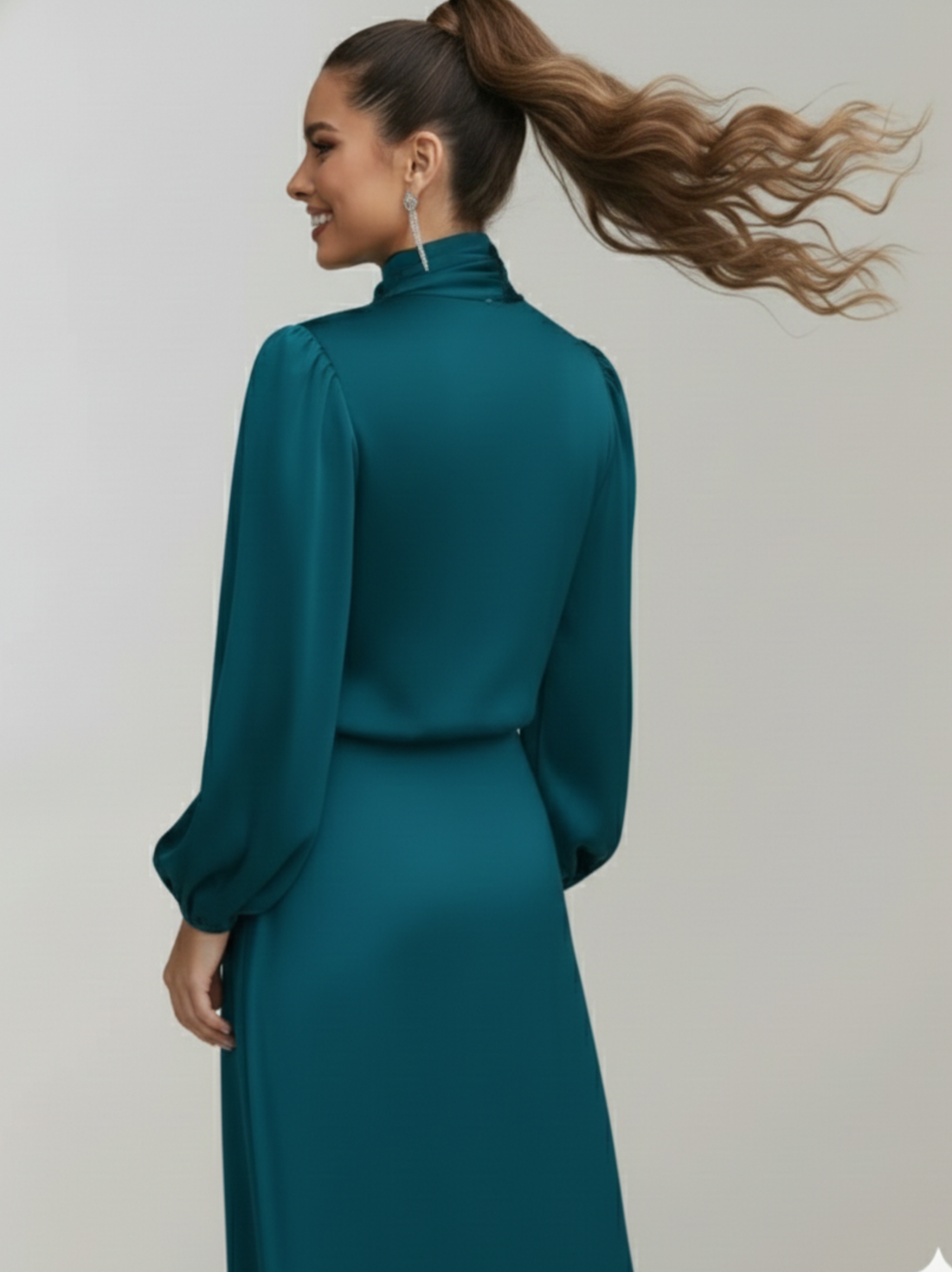 High Neck Satin Midi Dress