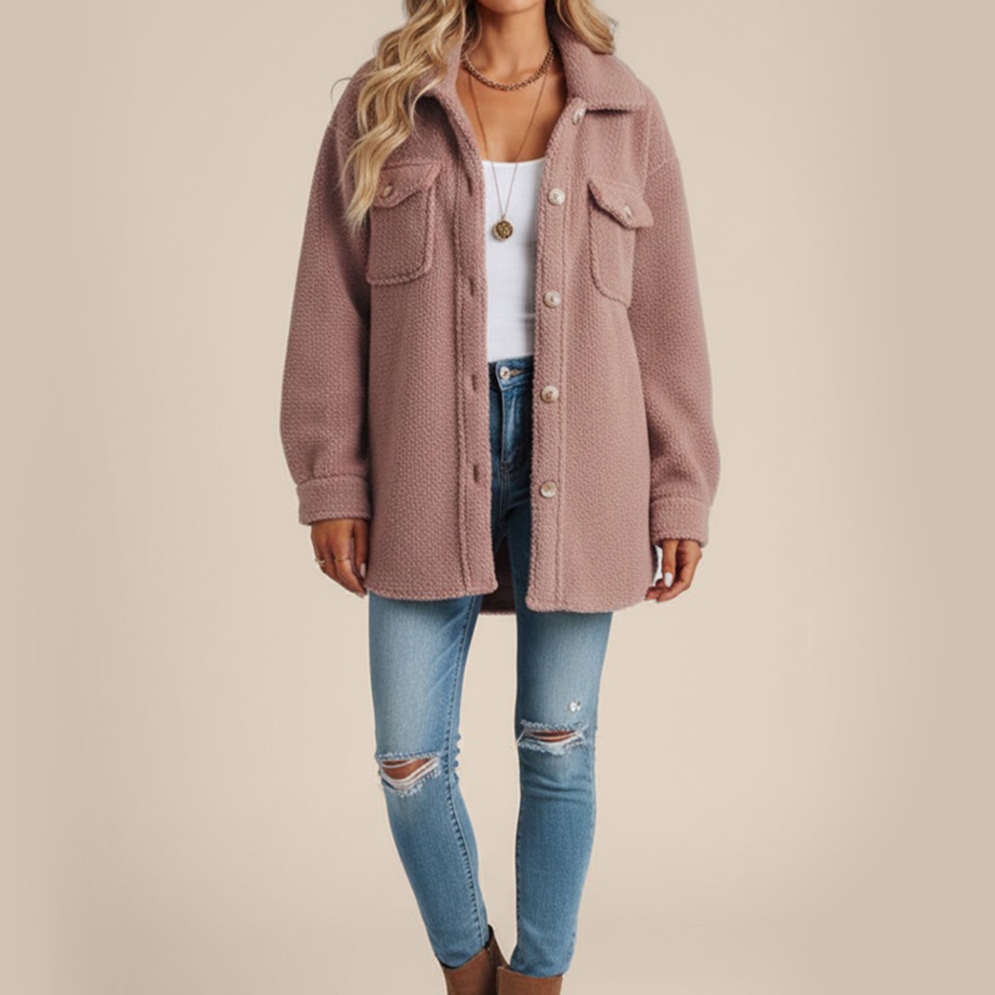 Ivory Textured Button-Up Jacket