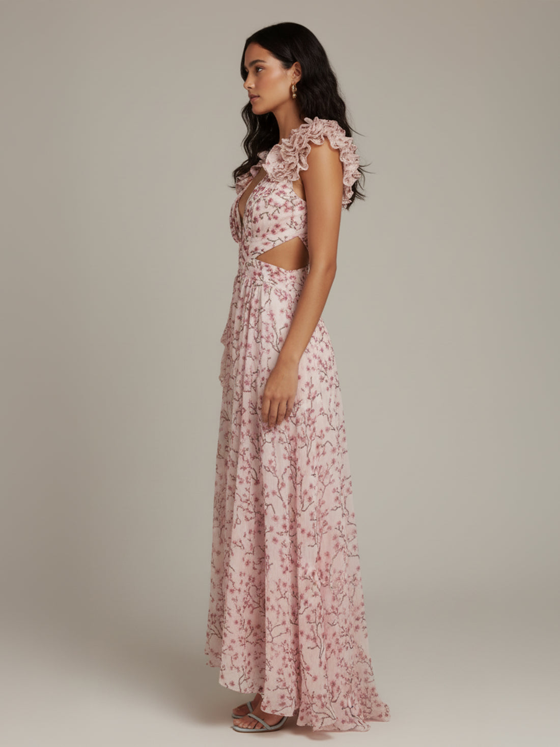 Cutout Flutter Sleeve Maxi Dress