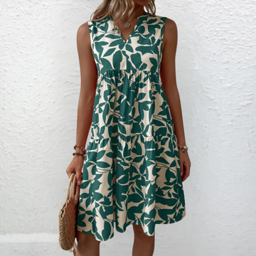 Sleeveless Leaf Print Dress