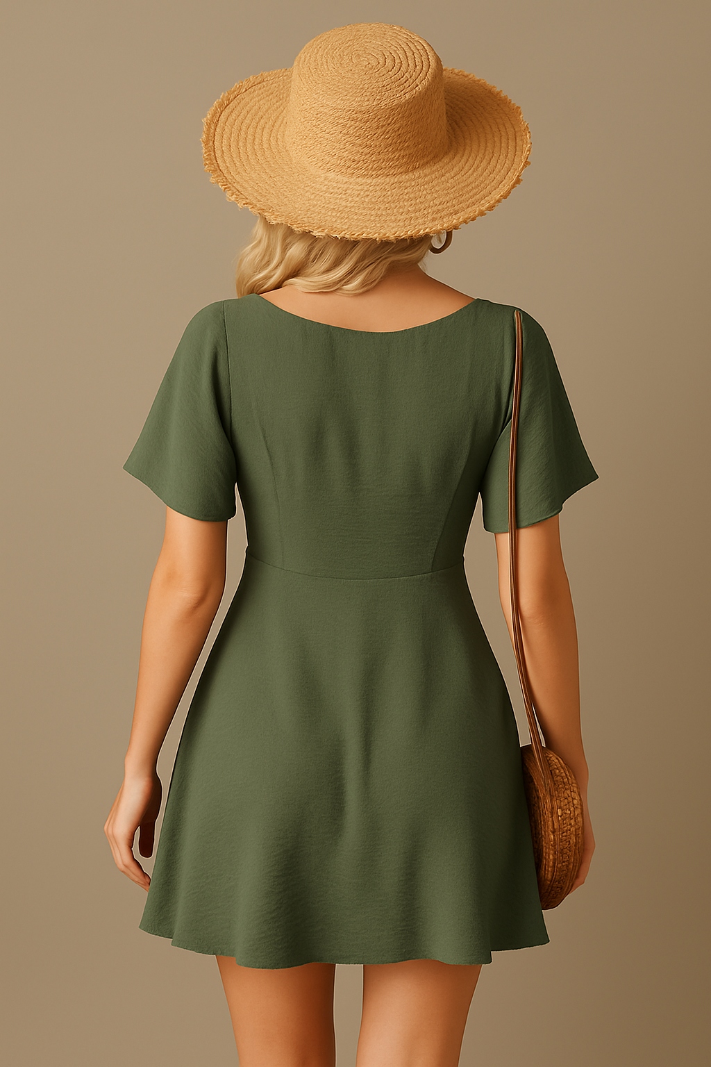 Knot Front Flutter Sleeve Mini Dress