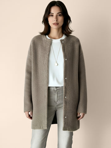 Mid Length Open Front Knit Cardigan