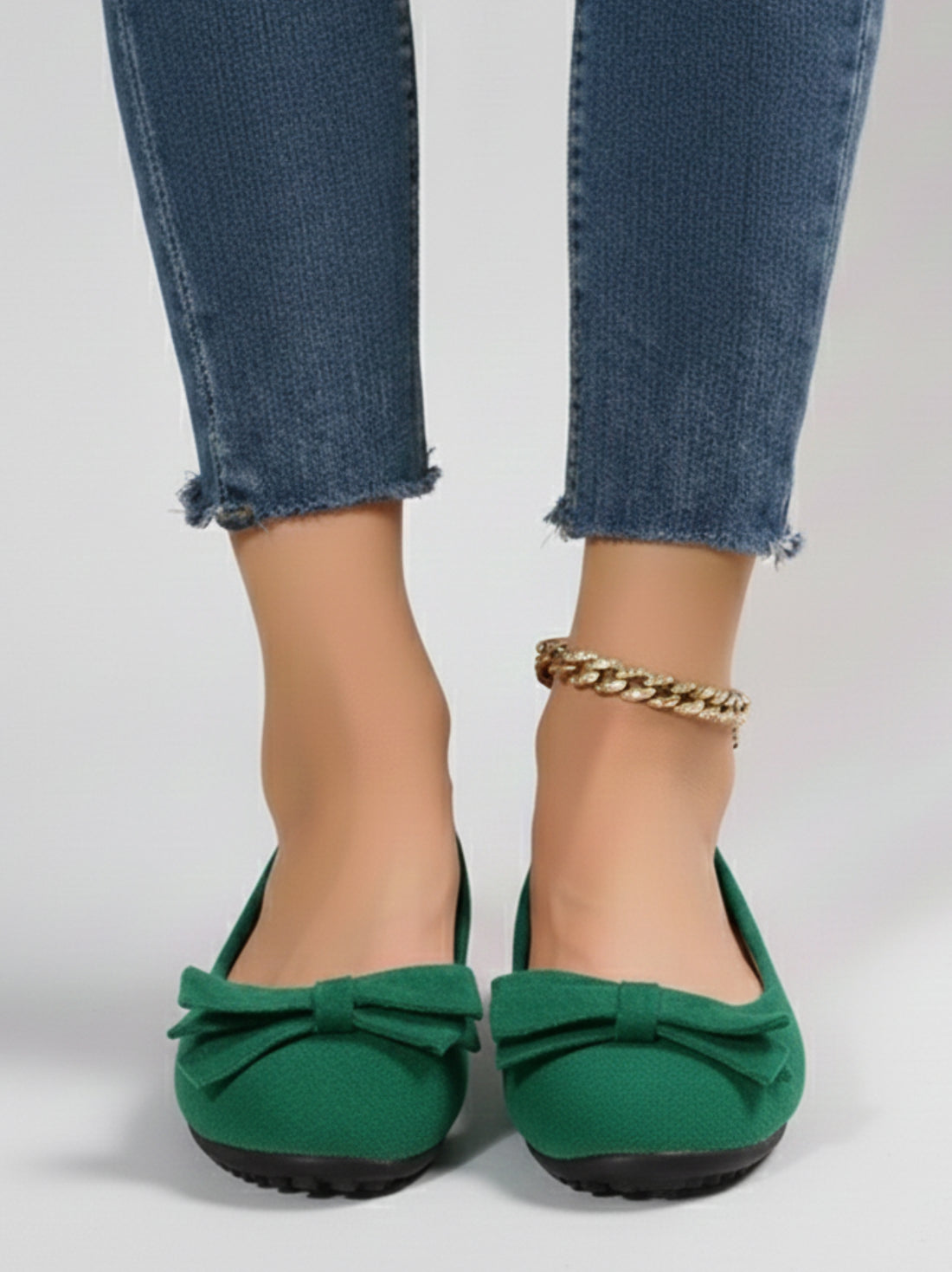 Suede Bow Round Toe Flats