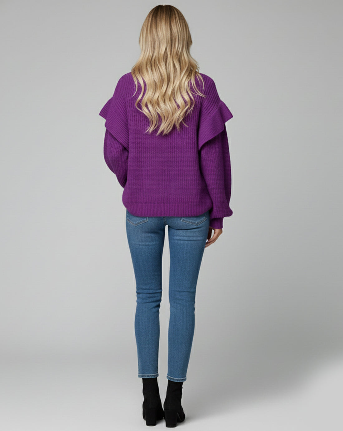 Textured Sleeve Knit Crew Sweater