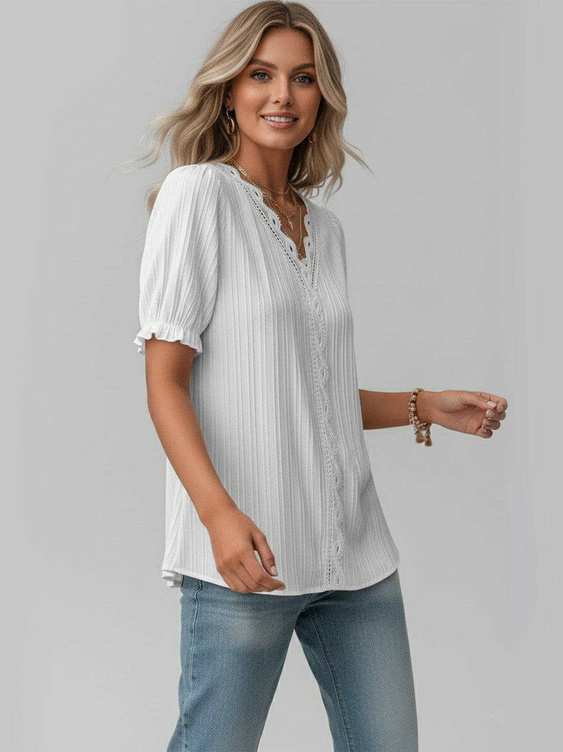 Minimal V-Neck Short Sleeve Shirt