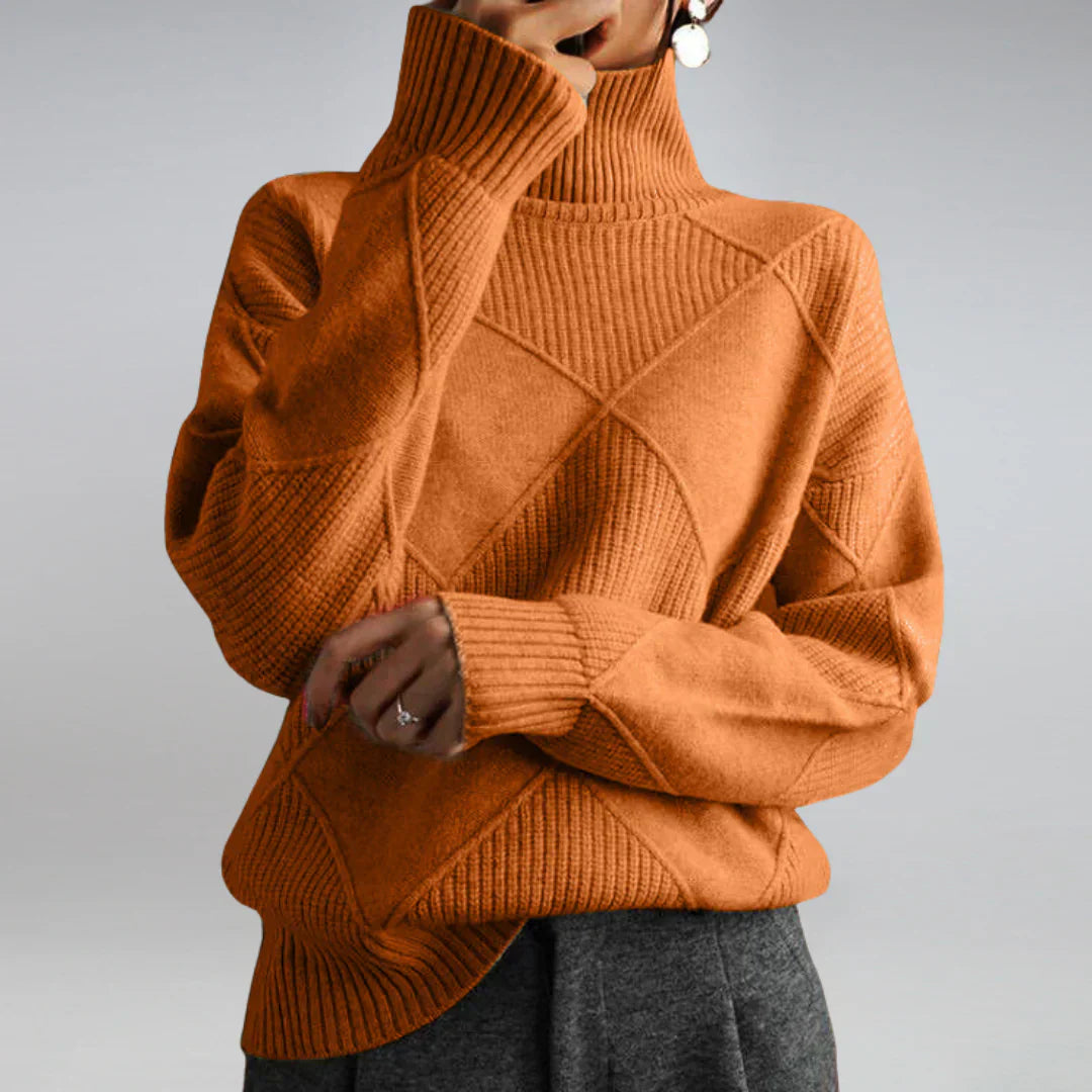 Diamond Pattern Turtleneck Knit Sweater