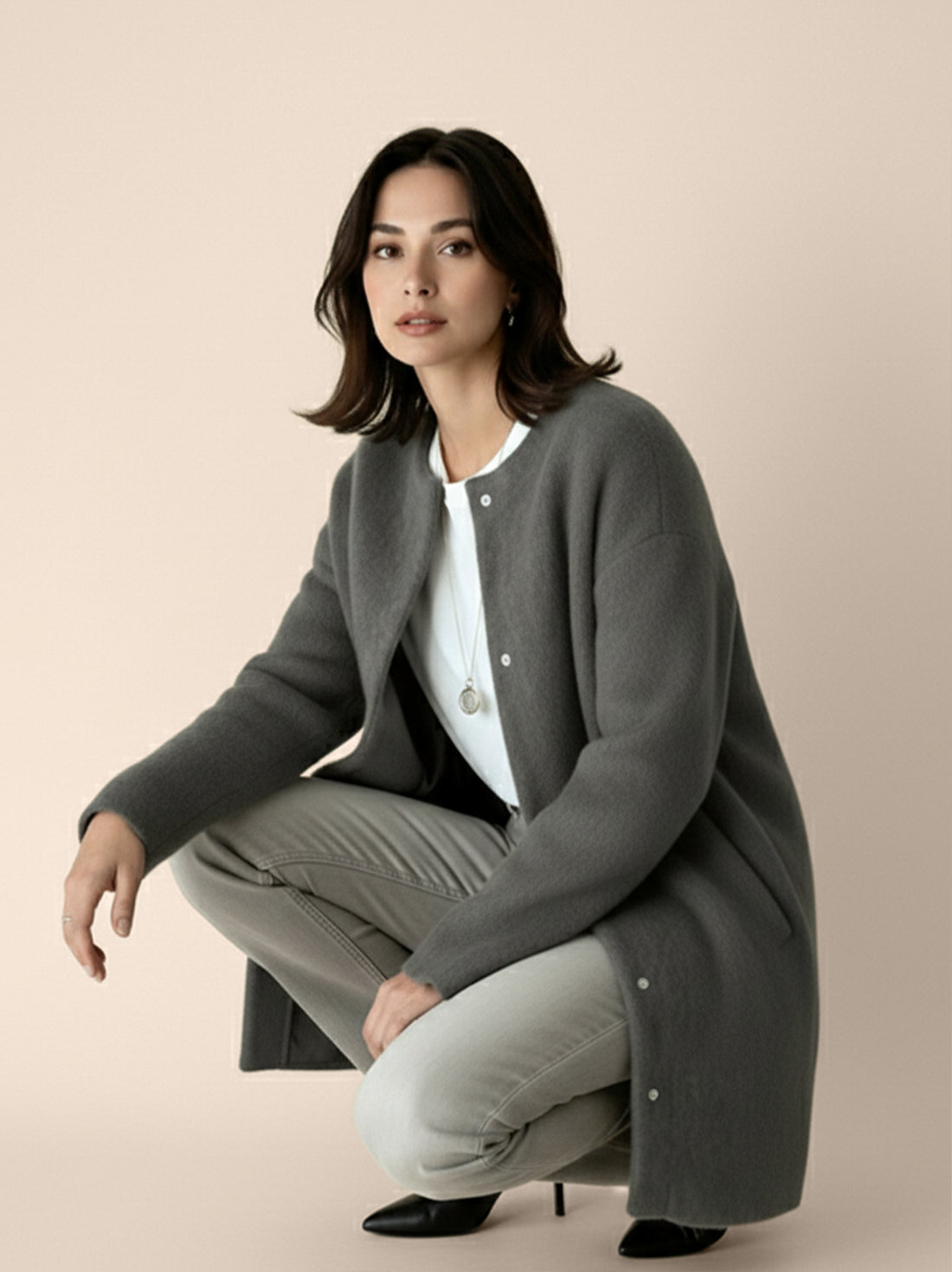 Mid Length Open Front Knit Cardigan