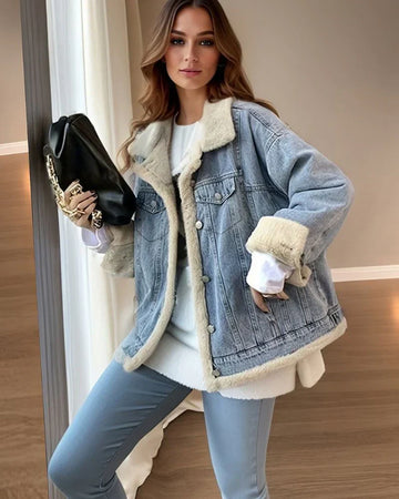 Faux Shearling Denim Overshirt