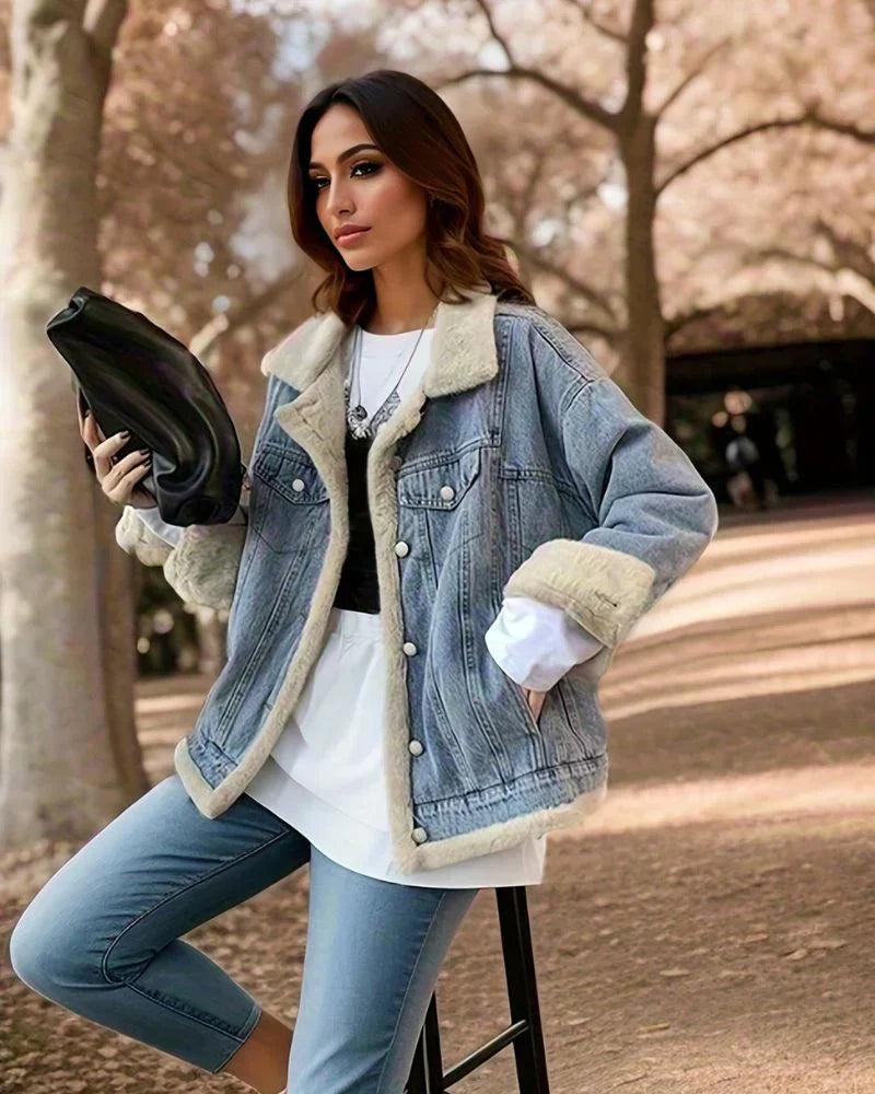 Faux Shearling Denim Overshirt