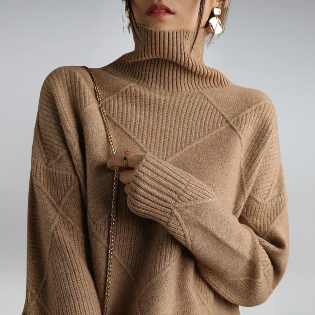 Diamond Pattern Turtleneck Knit Sweater