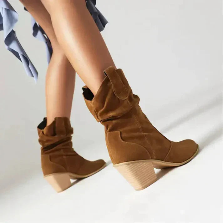 Slouchy Suede Western Heel Boots