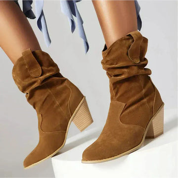 Slouchy Suede Western Heel Boots