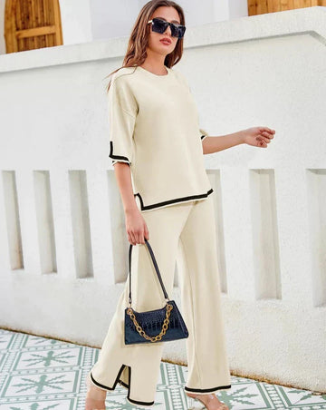 Short Sleeve Relaxed Top and Wide Leg Pants Set