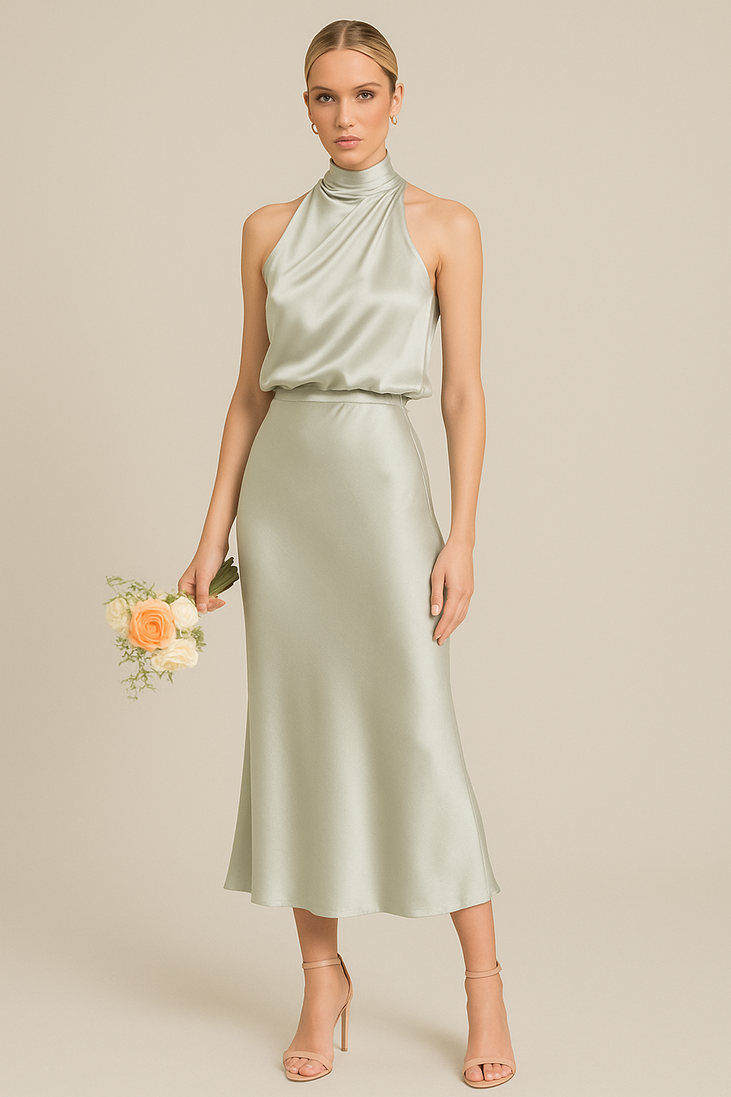 One-Shoulder Drape Midi Slip