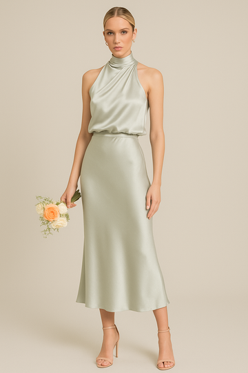 One-Shoulder Drape Midi Slip