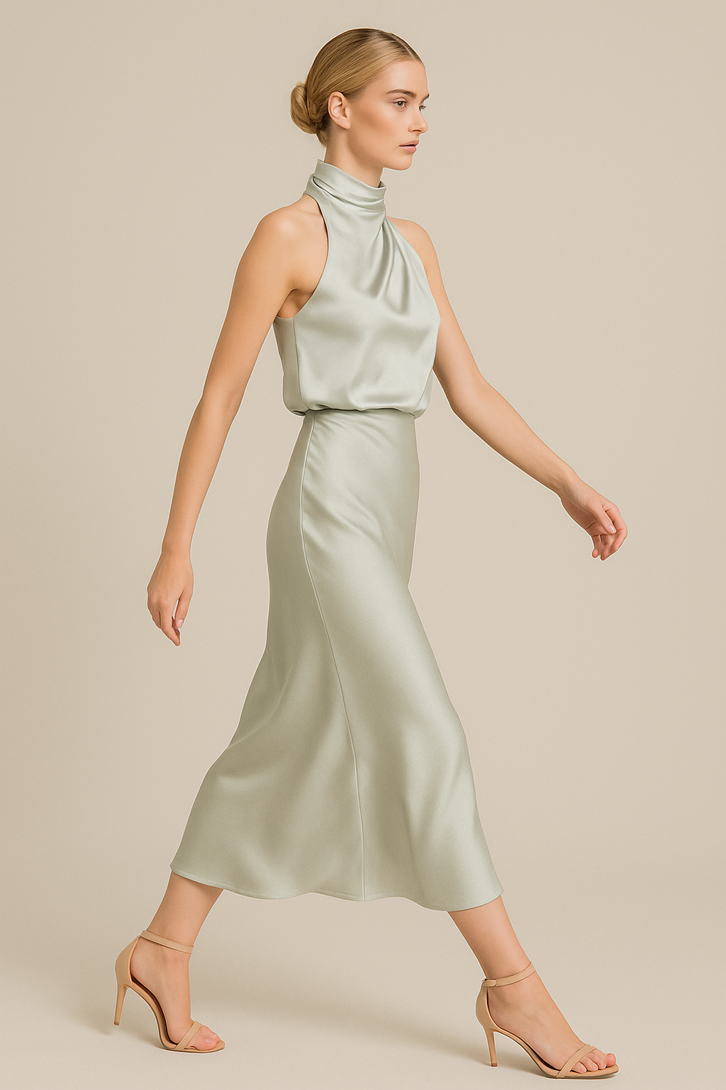 One-Shoulder Drape Midi Slip