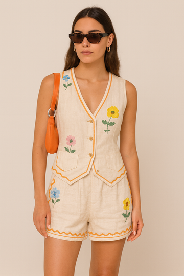 Lulu Floral Embroidery Vest Set