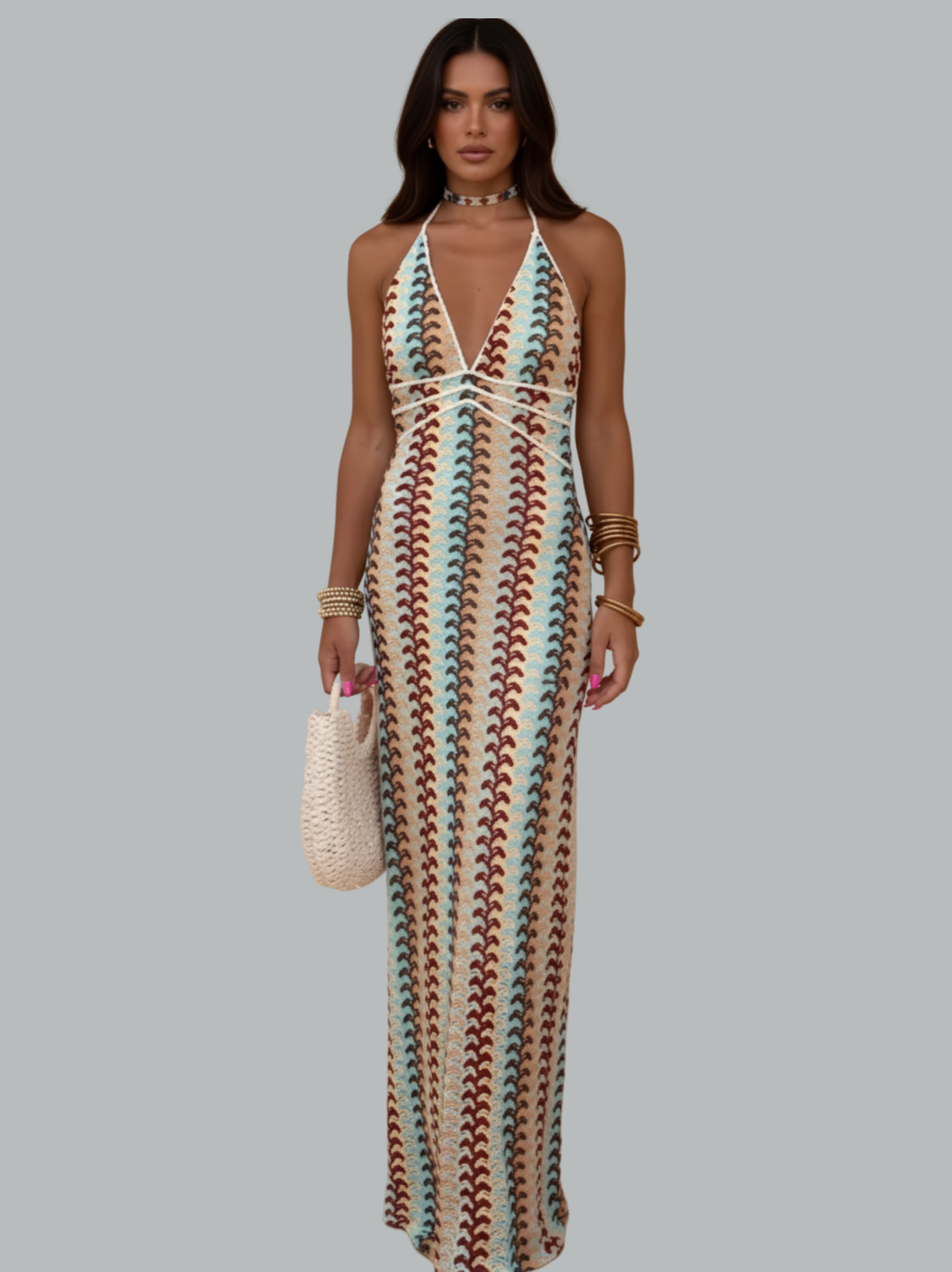 Chevron Print Halter Maxi Dress
