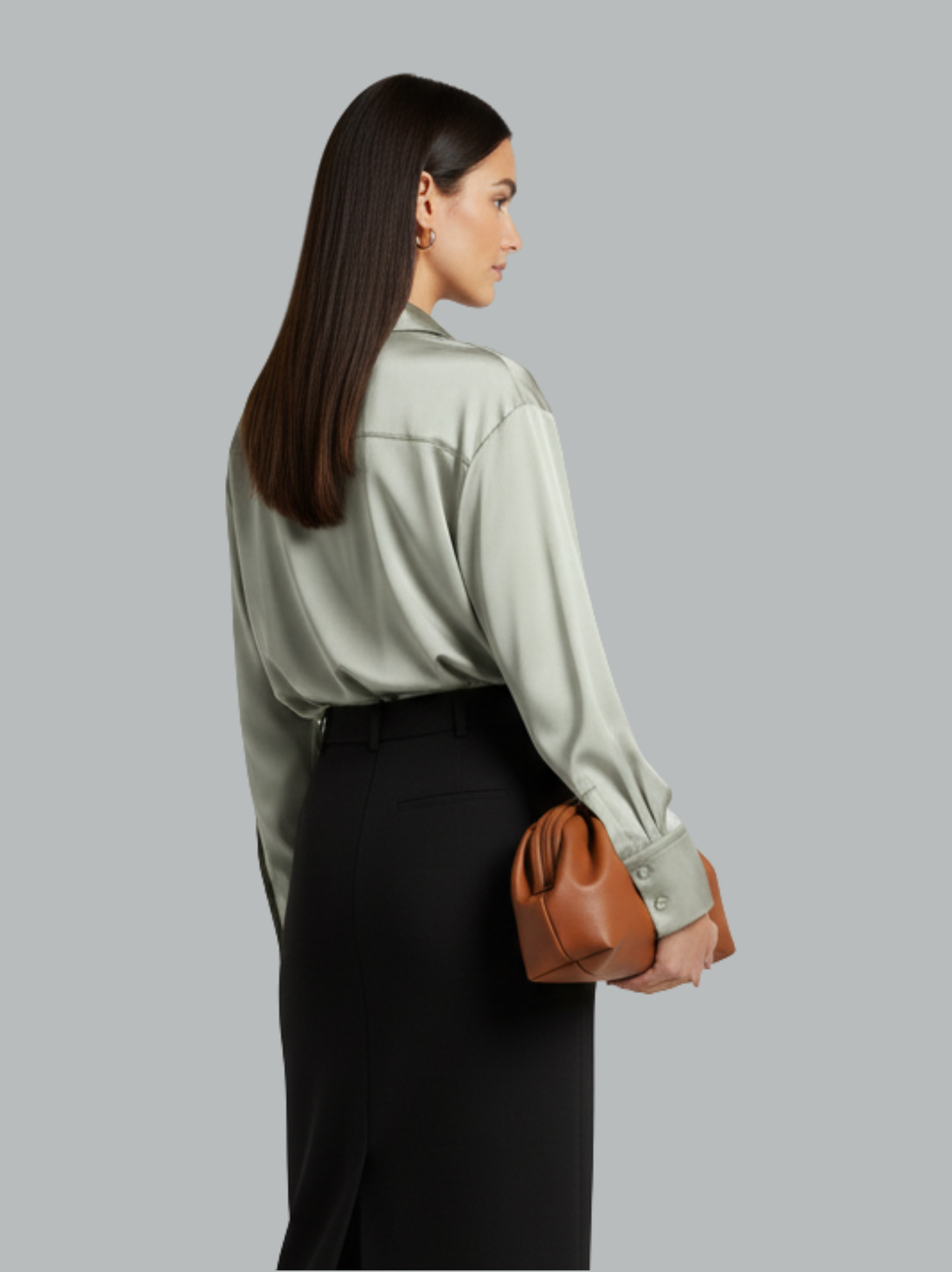 Classic Button Front Long Sleeve Satin Shirt