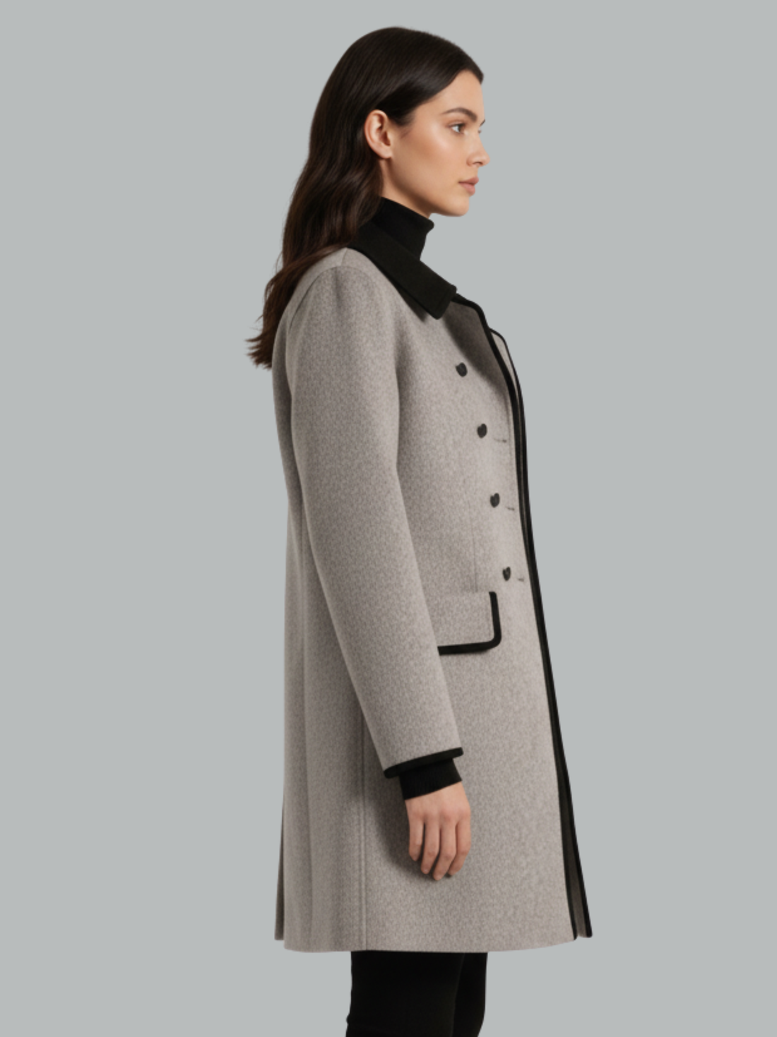 Classic Contrast Wool Button Coat